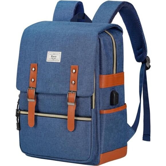 Laptop Backpack for Women Men, with USB Charging Port Blue - Picture 1 of 6